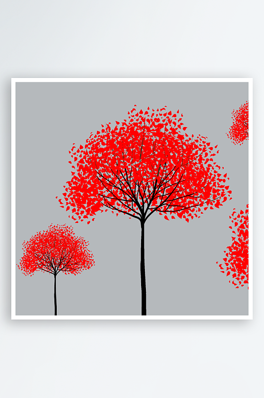 红色水彩树挂画装饰画