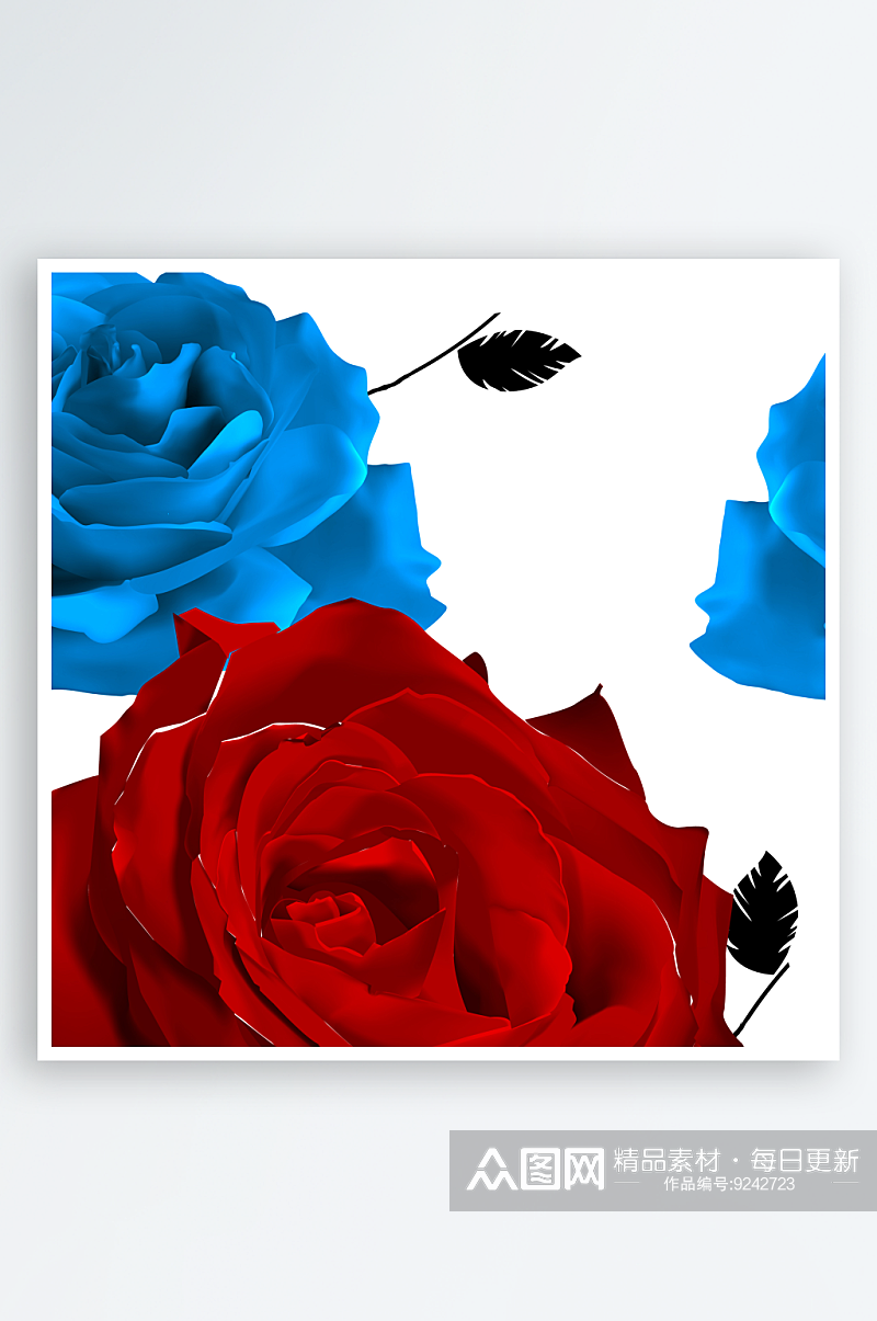 水彩蓝红玫瑰花艺术装饰画素材