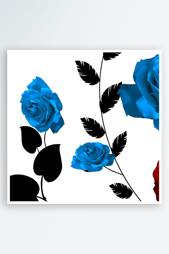 水彩蓝红玫瑰花艺术装饰画