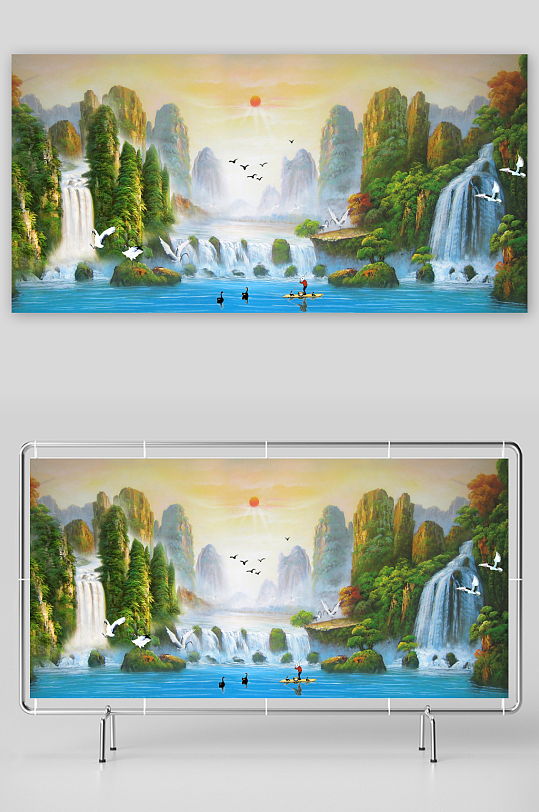 水墨山水背景墙装饰画-众图网