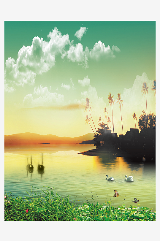 唯美风景画背景墙装饰画-众图网