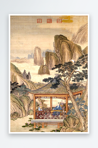 水墨中式风景画背景墙挂画素材