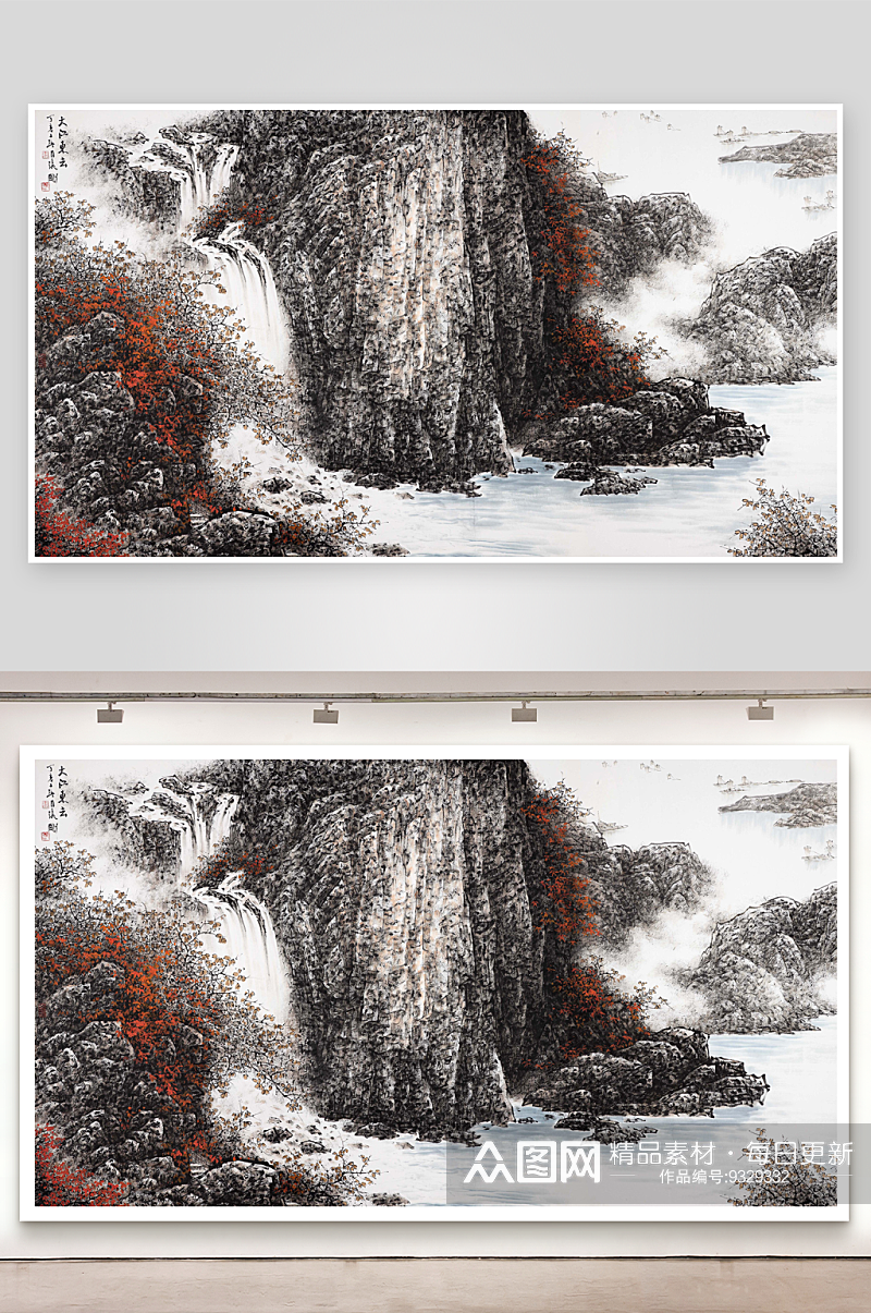 水墨中式风景画背景墙挂画素材素材