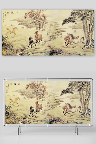 水墨中式风景画背景墙挂画素材