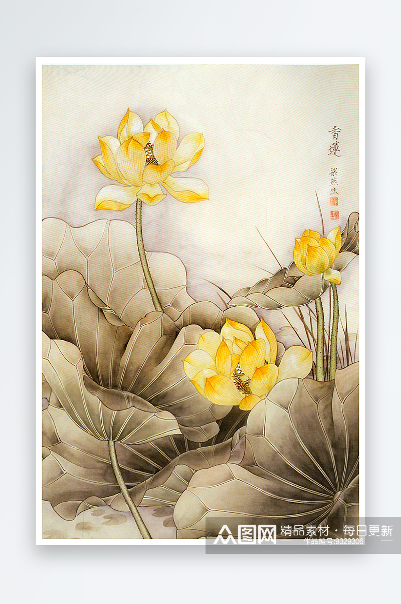 水墨中式背风景画花卉背景素材素材