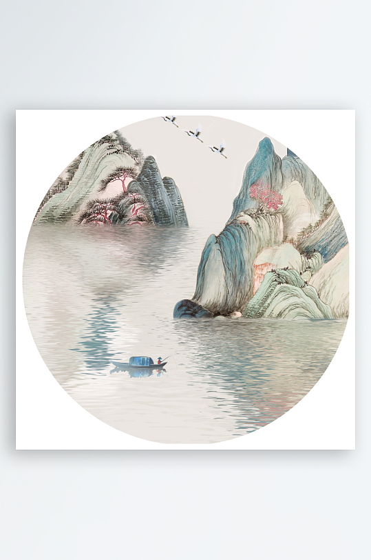 水墨山水风景画圆形装饰画-众图网