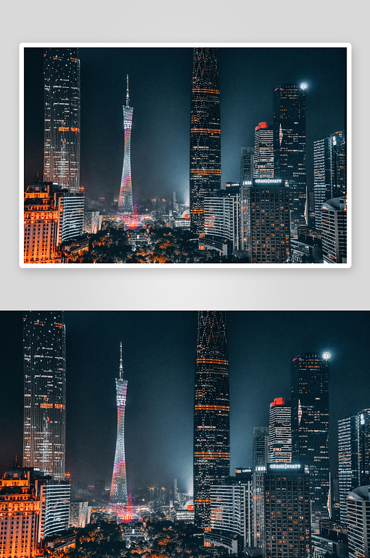 广州地标广州塔灯光秀夜景摄影图片