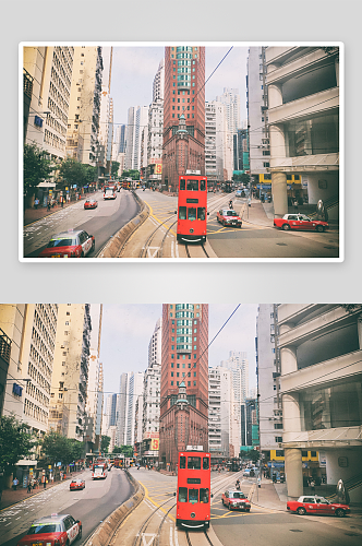 香港街头的电车红色