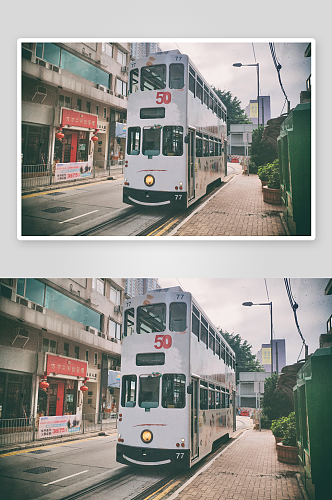 香港街头的电车白色