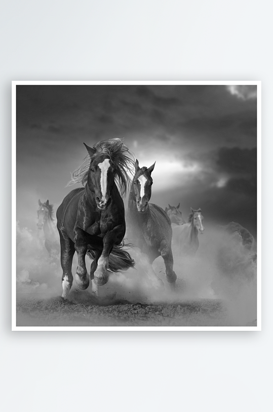 黑白骏马艺术装饰画