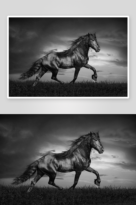 黑白骏马艺术装饰画