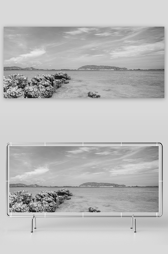 海邊海景黑白風(fēng)景畫攝影圖片