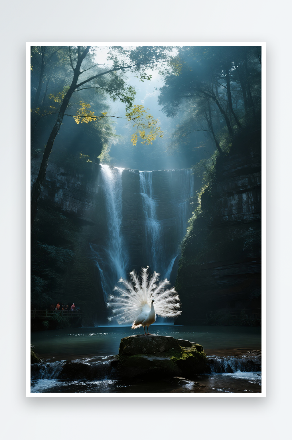 山水风景画孔雀高清图片素材素材