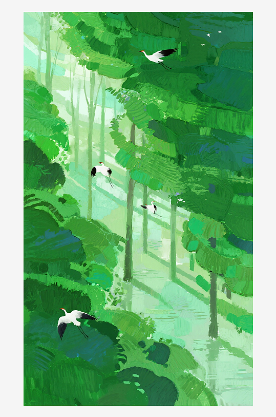 高清绿色树林插画图片