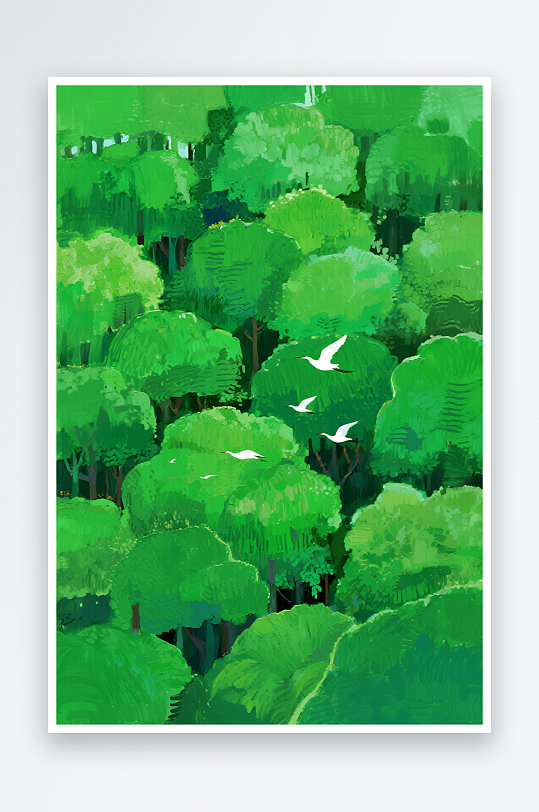 高清绿色树林插画图片