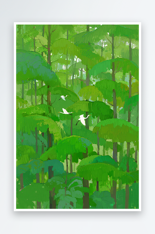 绿色树林风景画图片