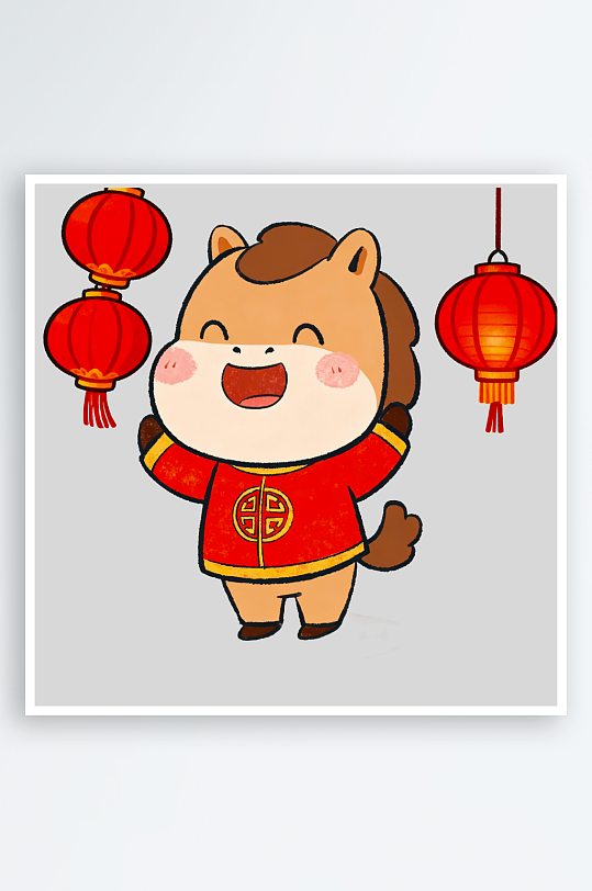 水彩马卡通马形象免抠png素材-众图网