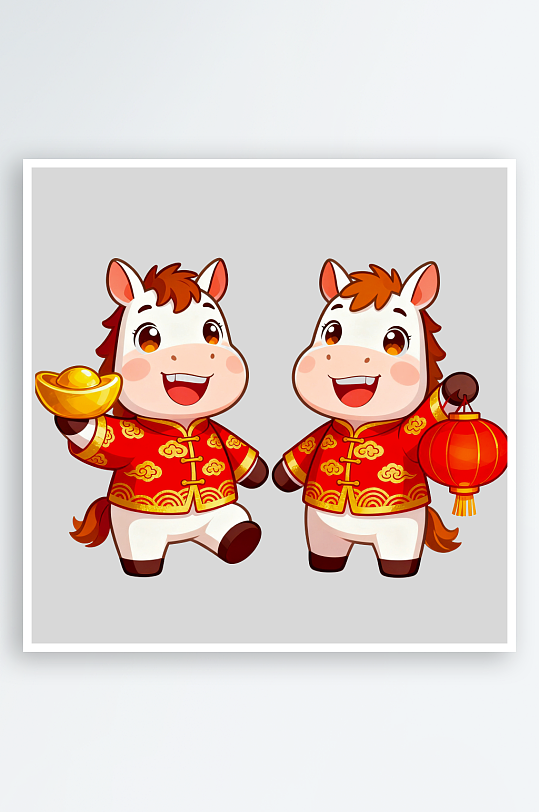 水彩马卡通马形象免抠素材-众图网