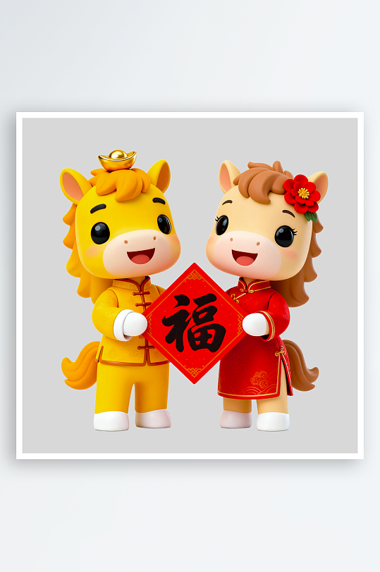 水彩马卡通马形象免抠素材-众图网