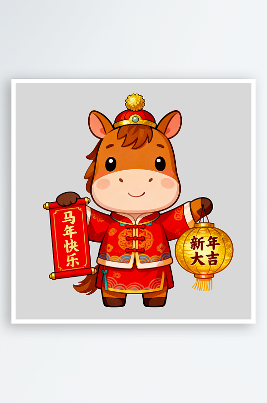 水彩马卡通马形象免抠素材-众图网