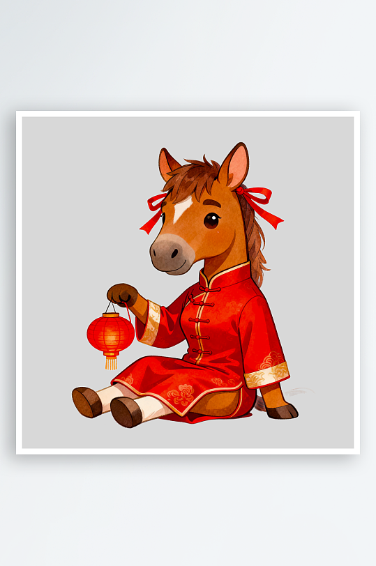 水彩马卡通马形象免抠素材-众图网