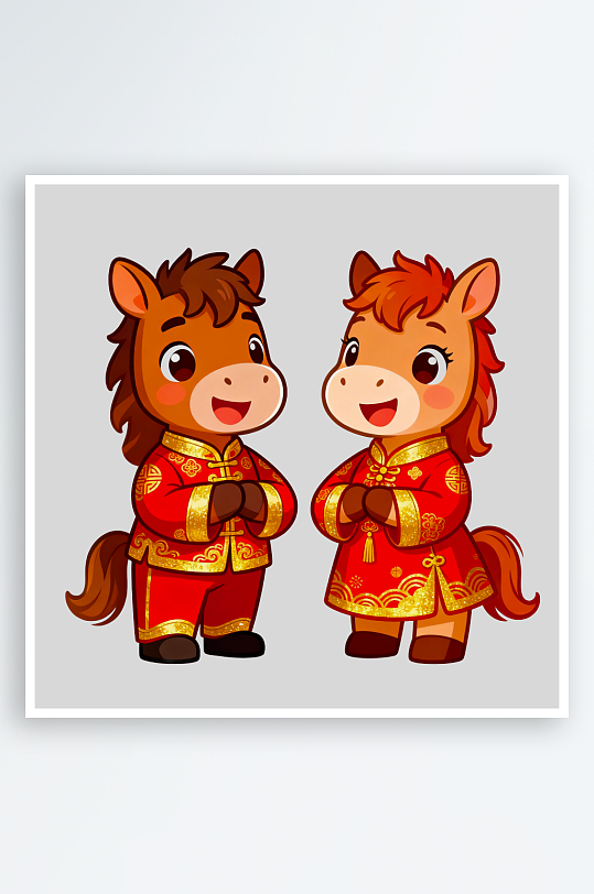 水彩马卡通马形象免抠素材-众图网