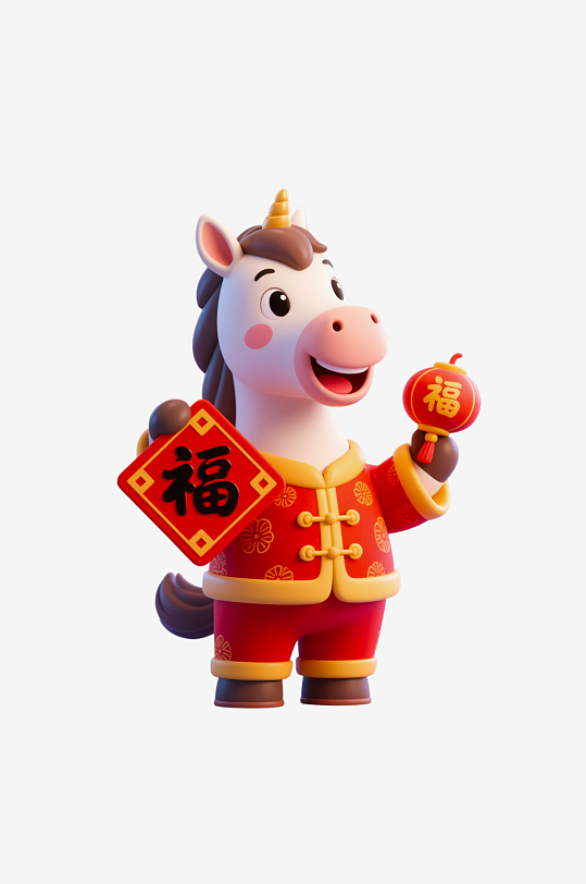 水彩马卡通马形象免抠素材-众图网