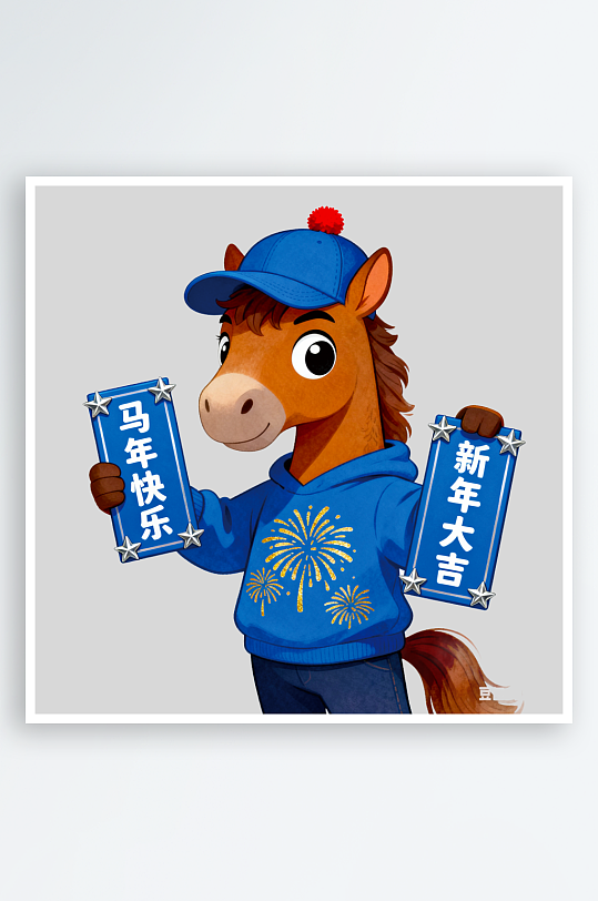 水彩马卡通马形象免抠素材-众图网
