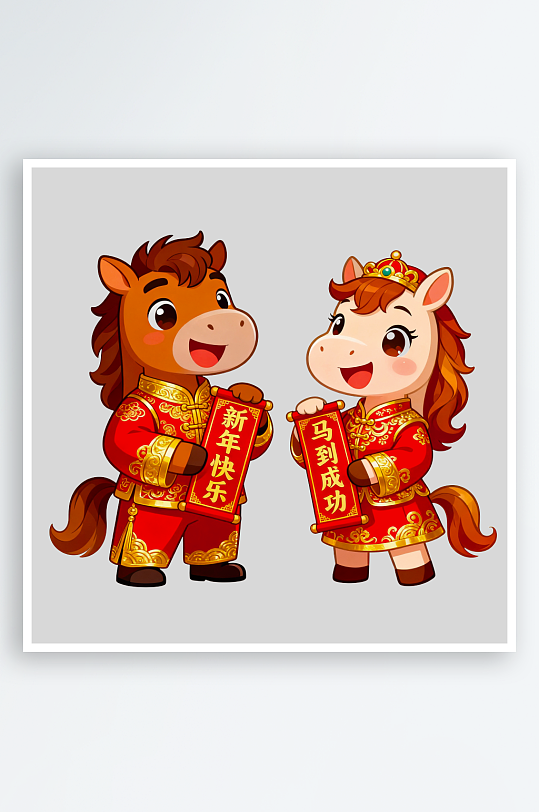 水彩马卡通马形象免抠素材-众图网