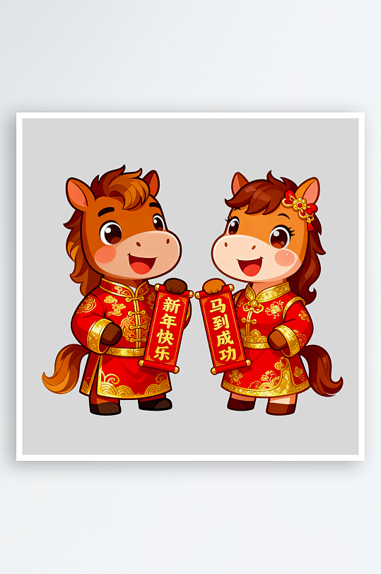 水彩马卡通马形象免抠素材-众图网