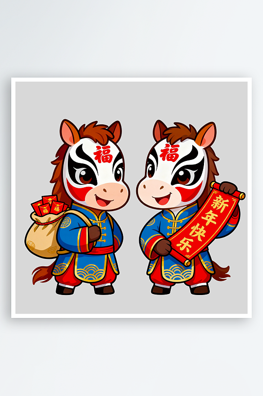 水彩马卡通马形象免抠png素材-众图网