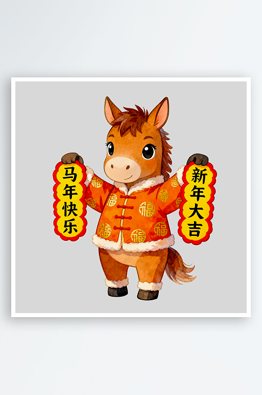 水彩马卡通马形象免抠png素材-众图网