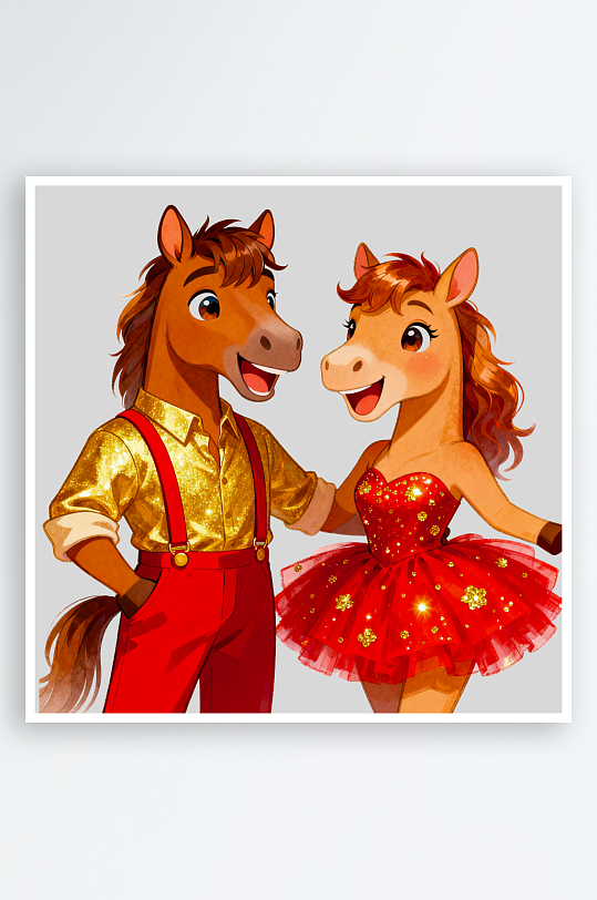 水彩马卡通马形象免抠素材-众图网