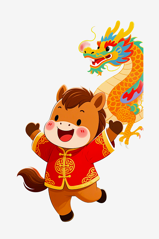 水彩马卡通马形象免抠素材-众图网