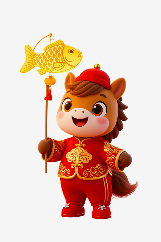 水彩马卡通马形象免抠素材-众图网