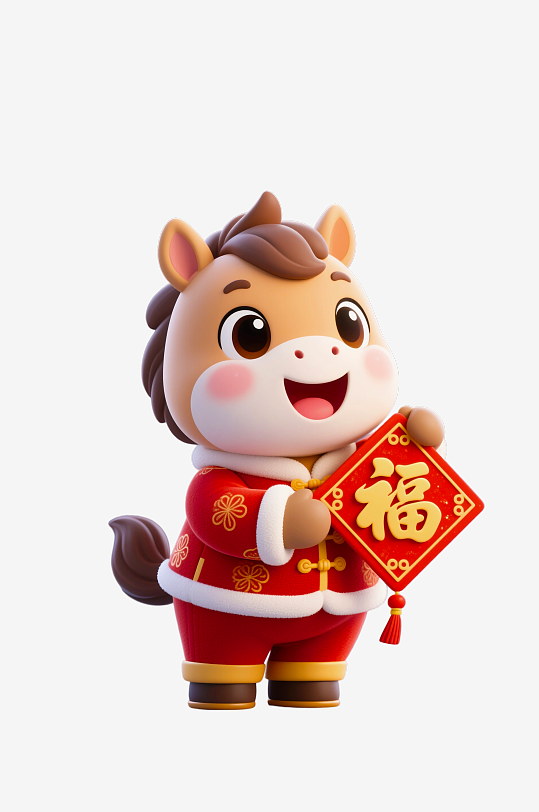 水彩马卡通马形象免抠素材-众图网