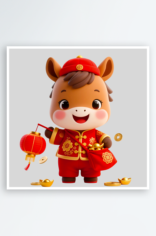 水彩马卡通马形象免抠素材-众图网