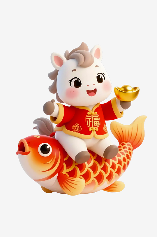 水彩马卡通马形象免抠素材-众图网