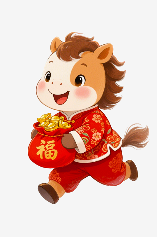 水彩马卡通马形象免抠素材-众图网