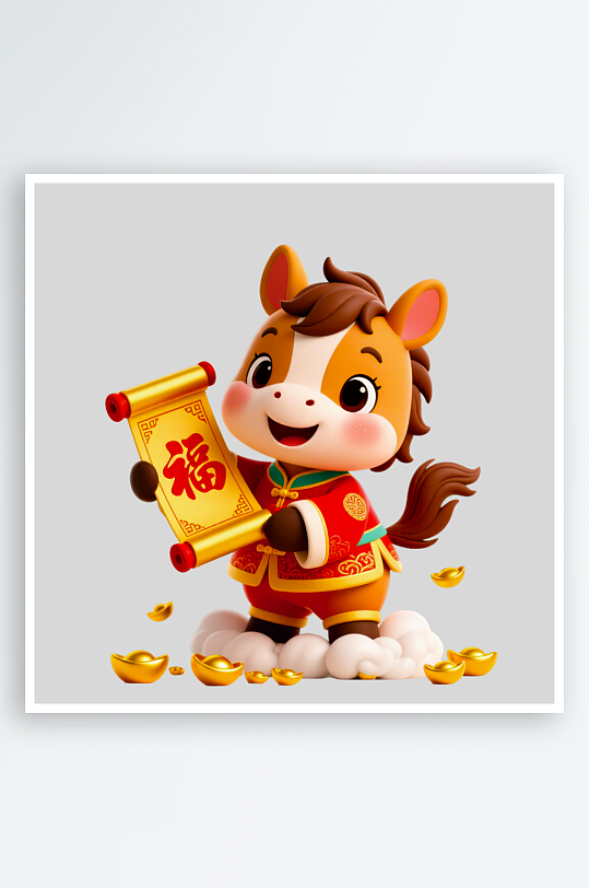 水彩马卡通马免抠素材-众图网