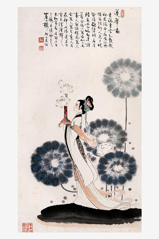 国画仕女图装饰画图片素材-众图网