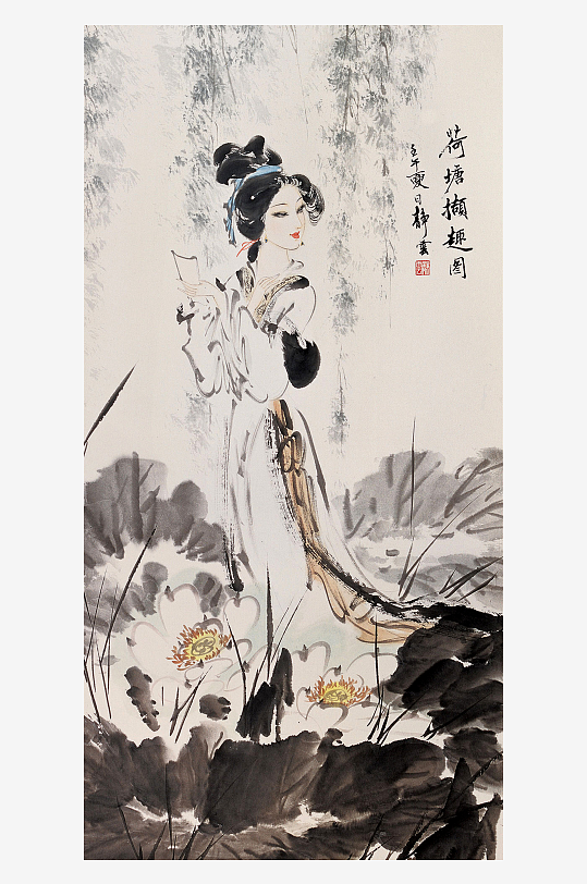 国画仕女图装饰画图片素材-众图网