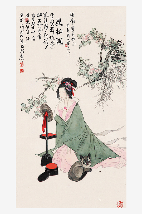国画仕女图装饰画图片-众图网
