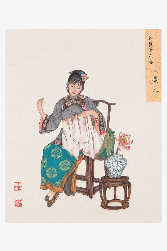 古风国画仕女图装饰画素材-众图网