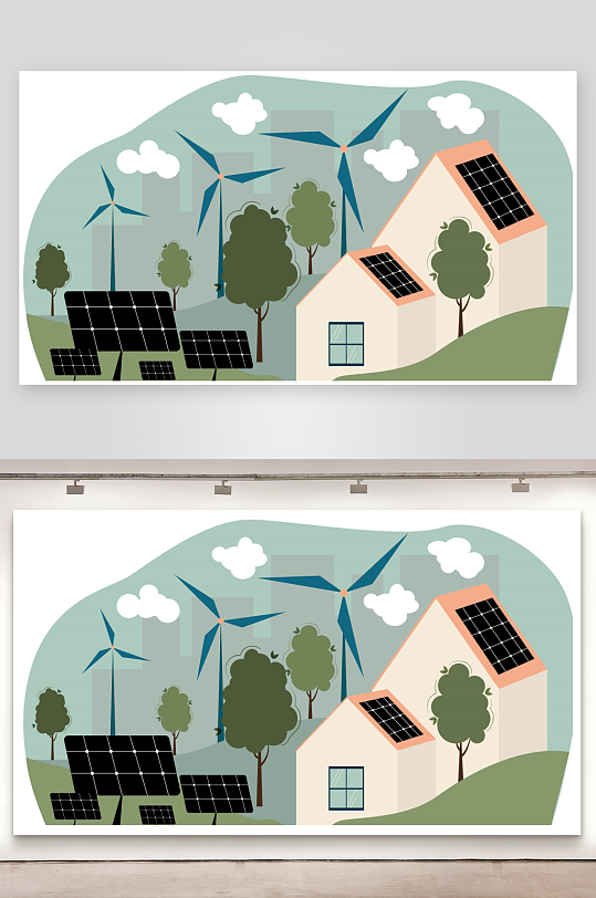 矢量水彩新能源插画-众图网