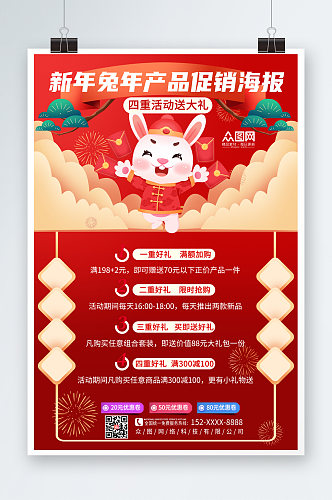 新年兔年产品促销活动海报