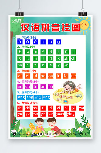 简约幼儿识字汉语拼音挂图海报