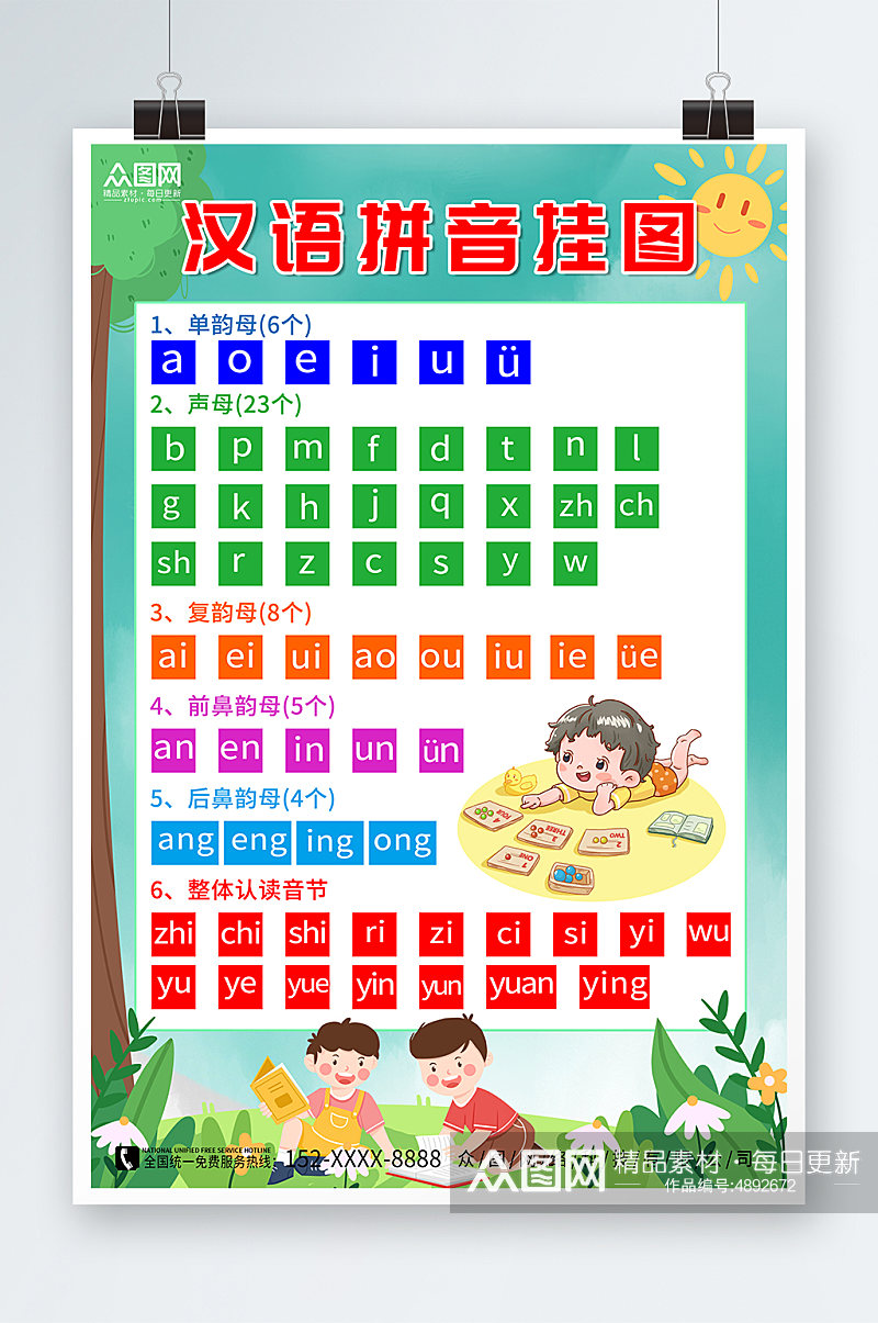 简约幼儿识字汉语拼音挂图海报素材