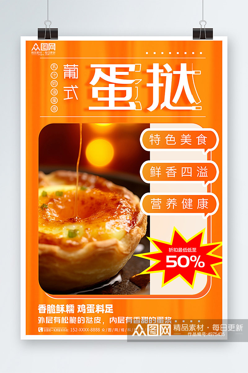 清新美味葡式蛋挞美食宣传海报素材