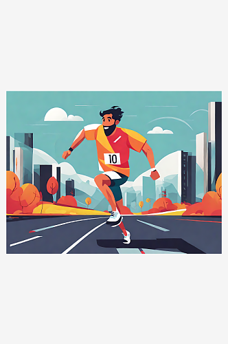 跑步的人扁平插画AI数字艺术